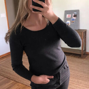 One Grey Day 100% Wool Tight Knit Gray Grunge Bohemian Cutout Back Sweater XS